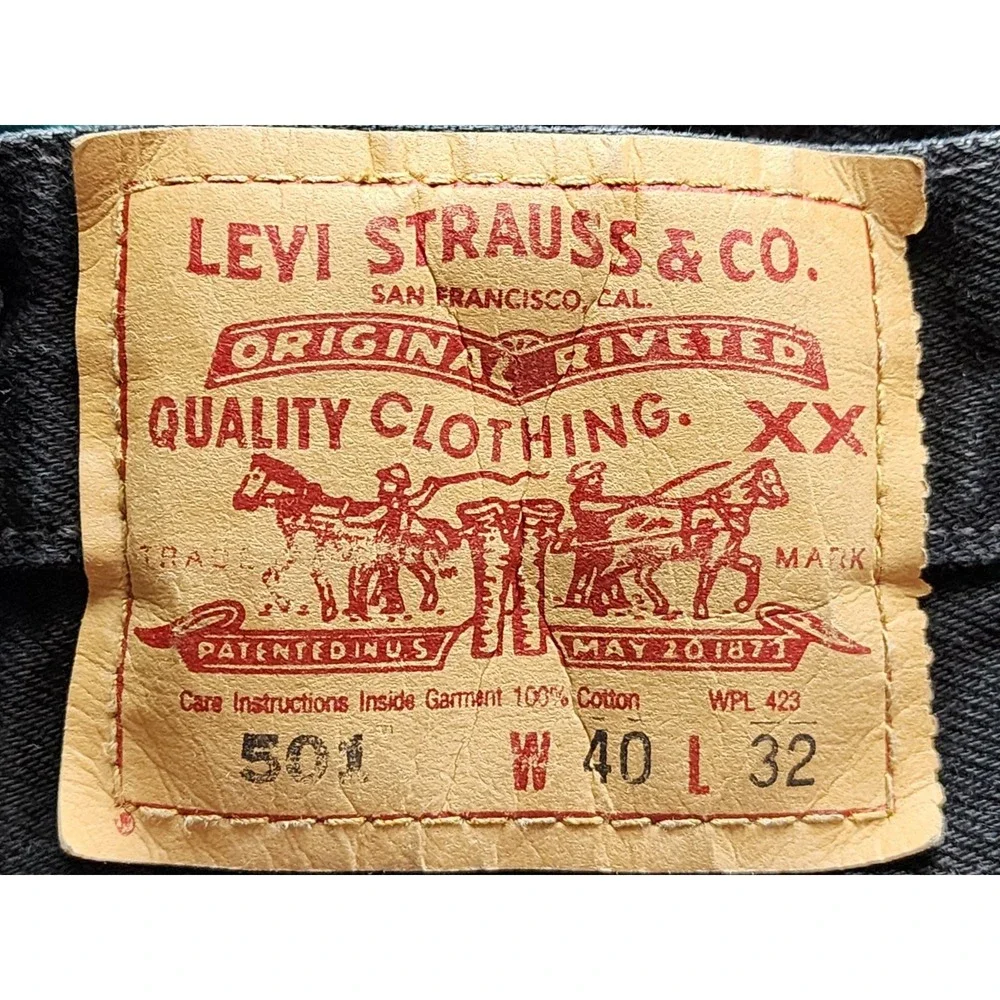 Vintage Levis 501 Jeans Mens 40x32 Original Fit Black Wash Button Fly Denim